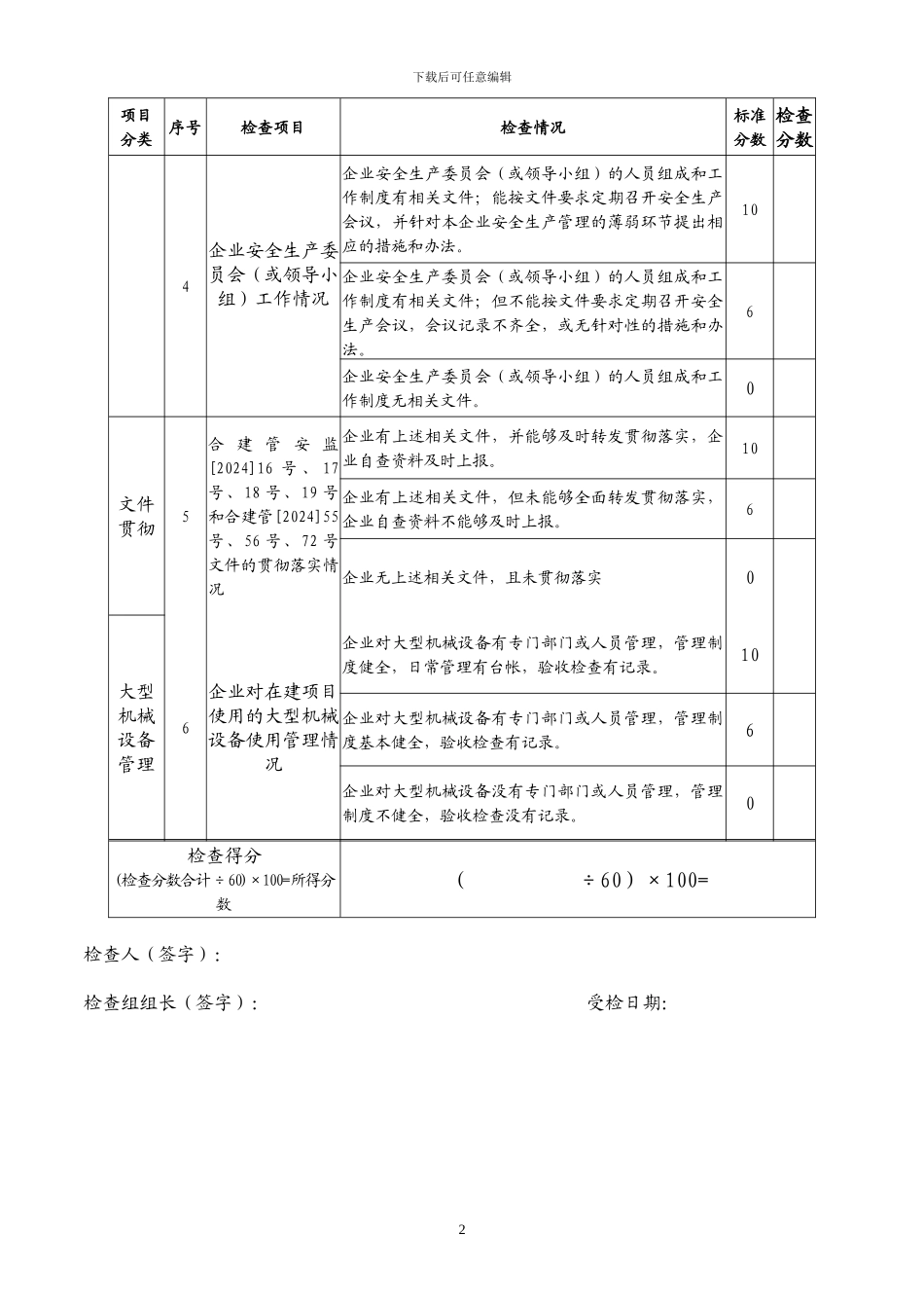 合肥市建筑施工企业安全生产检查表_第2页