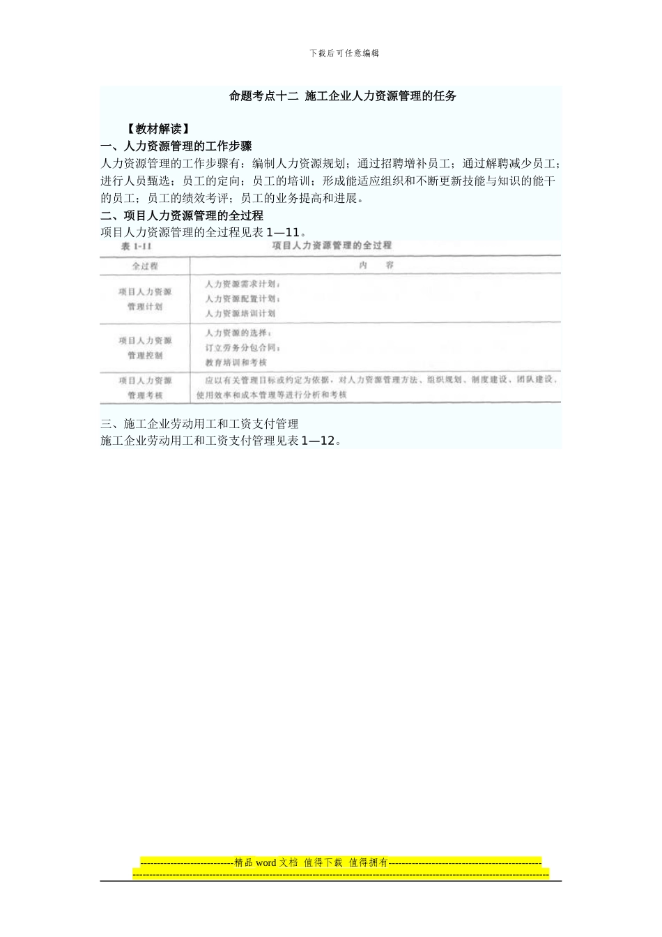 命题考点十二-施工企业人力资源管理的任务_第1页