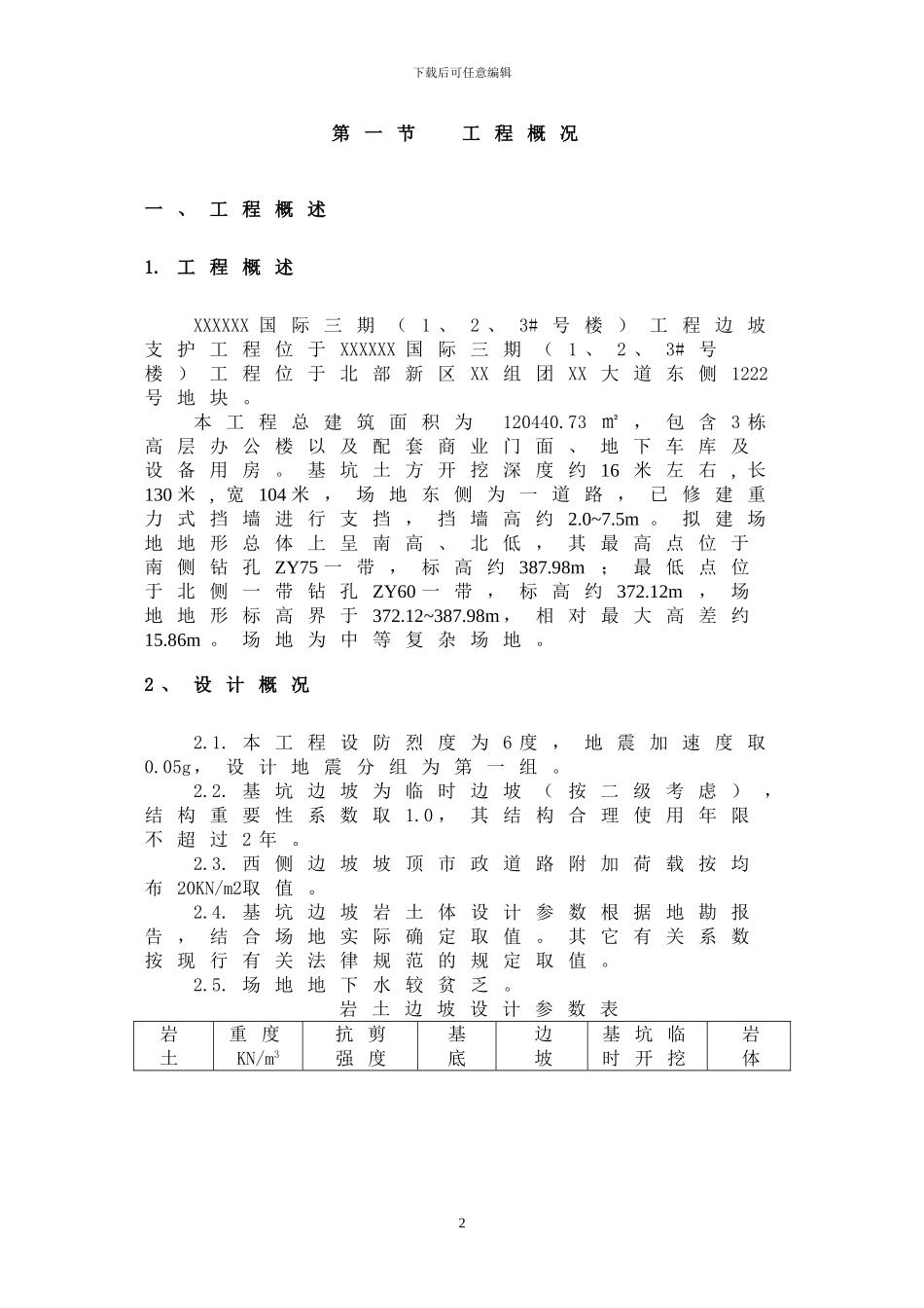 商业地产基坑放坡开挖锚喷支护施工方案_第2页