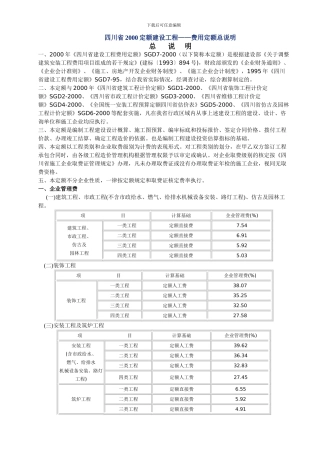 四川省2000定额建设工程——费用定额总说明