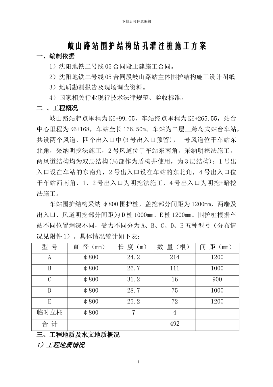 围护钻孔灌注桩施工方案-.doc_第1页
