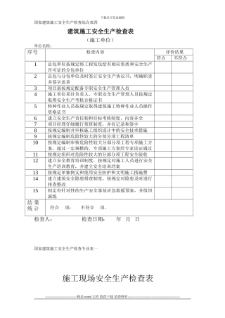 国家建筑施工安全生产检查综合表