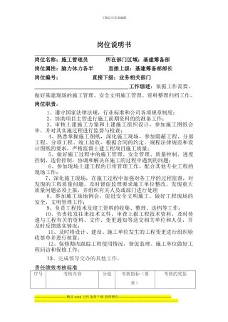 土建施工员岗位说明书