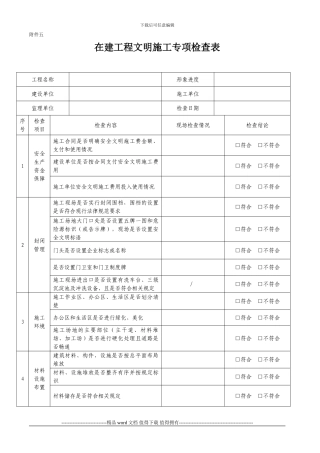 在建工程项目施工管理综合检查表-