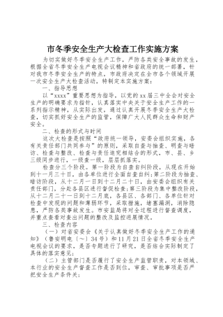 市冬季安全生产大检查工作实施方案