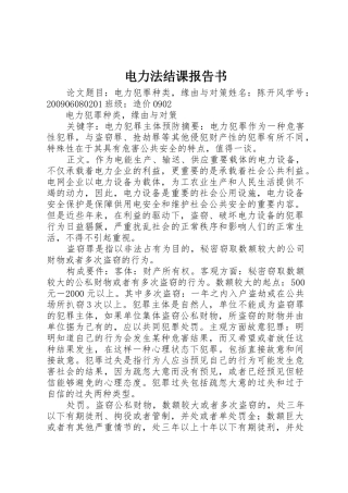 电力法结课报告书
