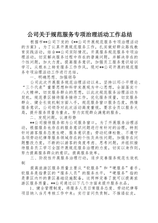 公司关于规范服务专项治理活动工作总结