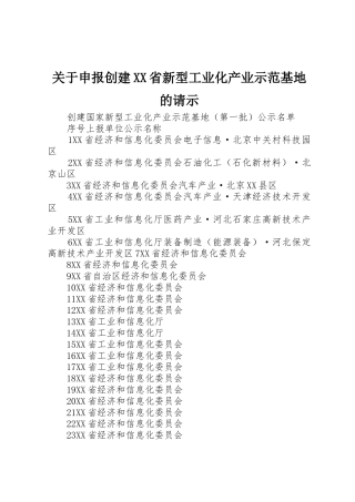 关于申报创建XX省新型工业化产业示范基地的请示