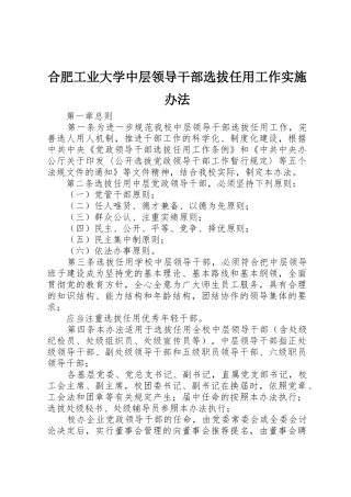 合肥工业大学中层领导干部选拔任用工作实施办法