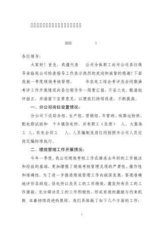 绩效管理及人力资源工作开展情况汇报