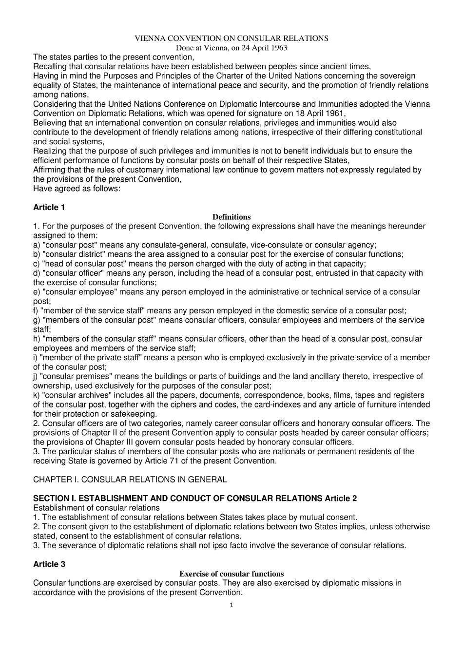 维也纳领事关系公约英文版VIENNACONVENTIONONCONSULARRELATIONS_第1页