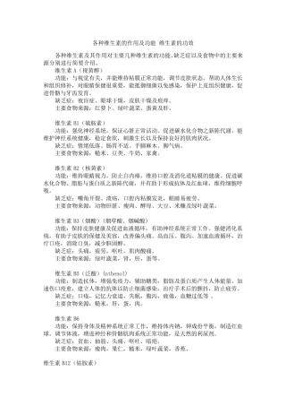 维生素的作用及功能功效