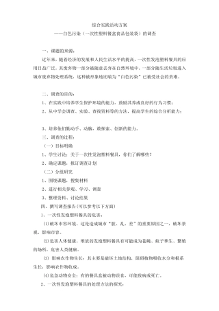 综合实践活动方案白色污染