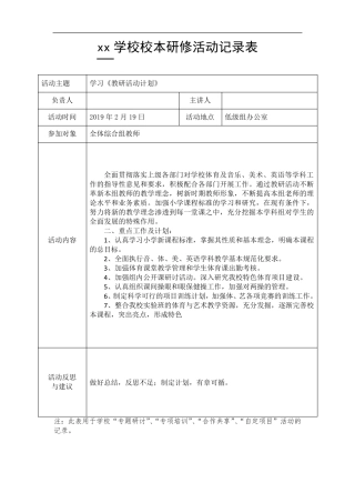 综合校本研修活动记录表