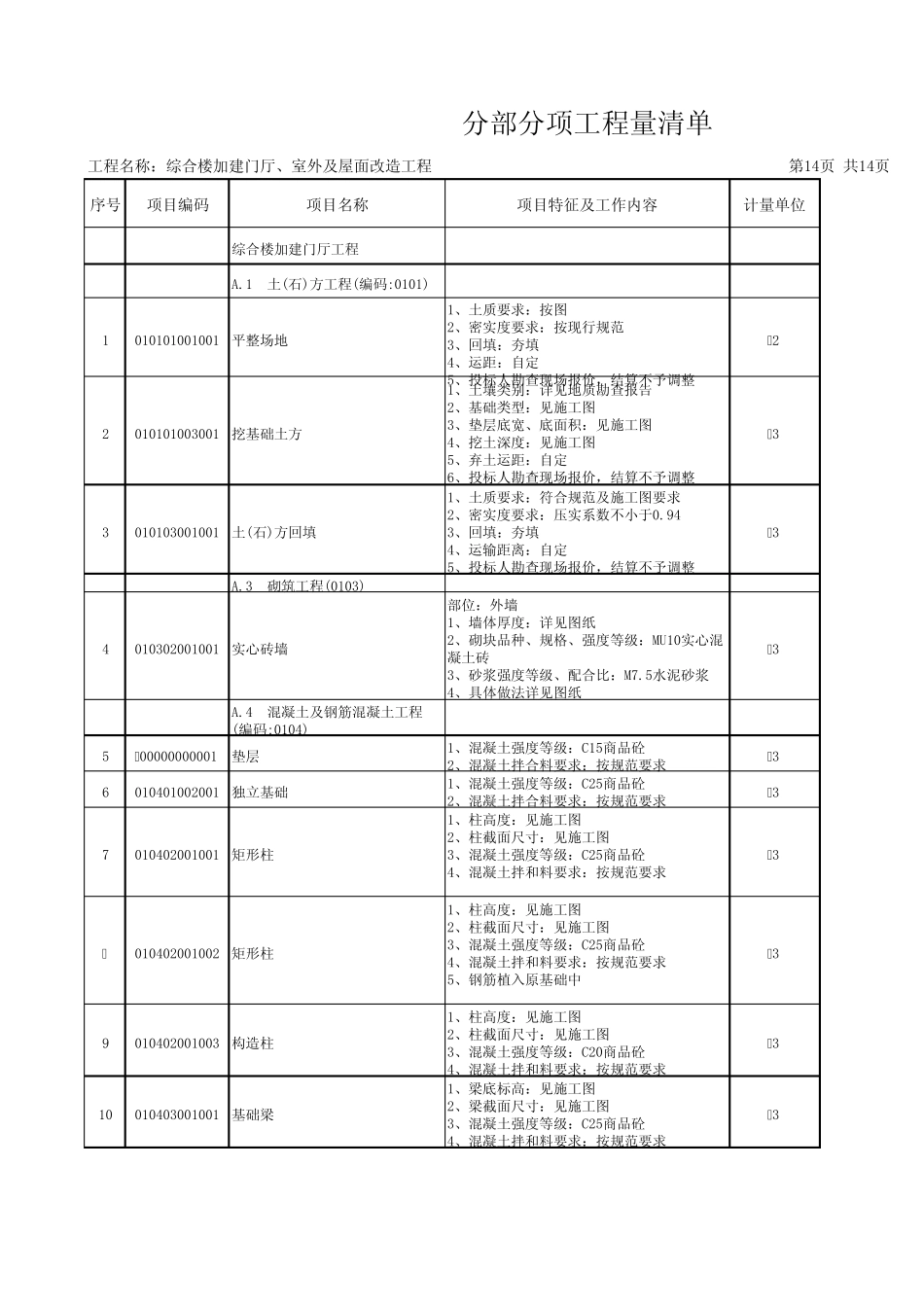 综合楼门厅、外墙、窗户、屋面工程量清单_第1页