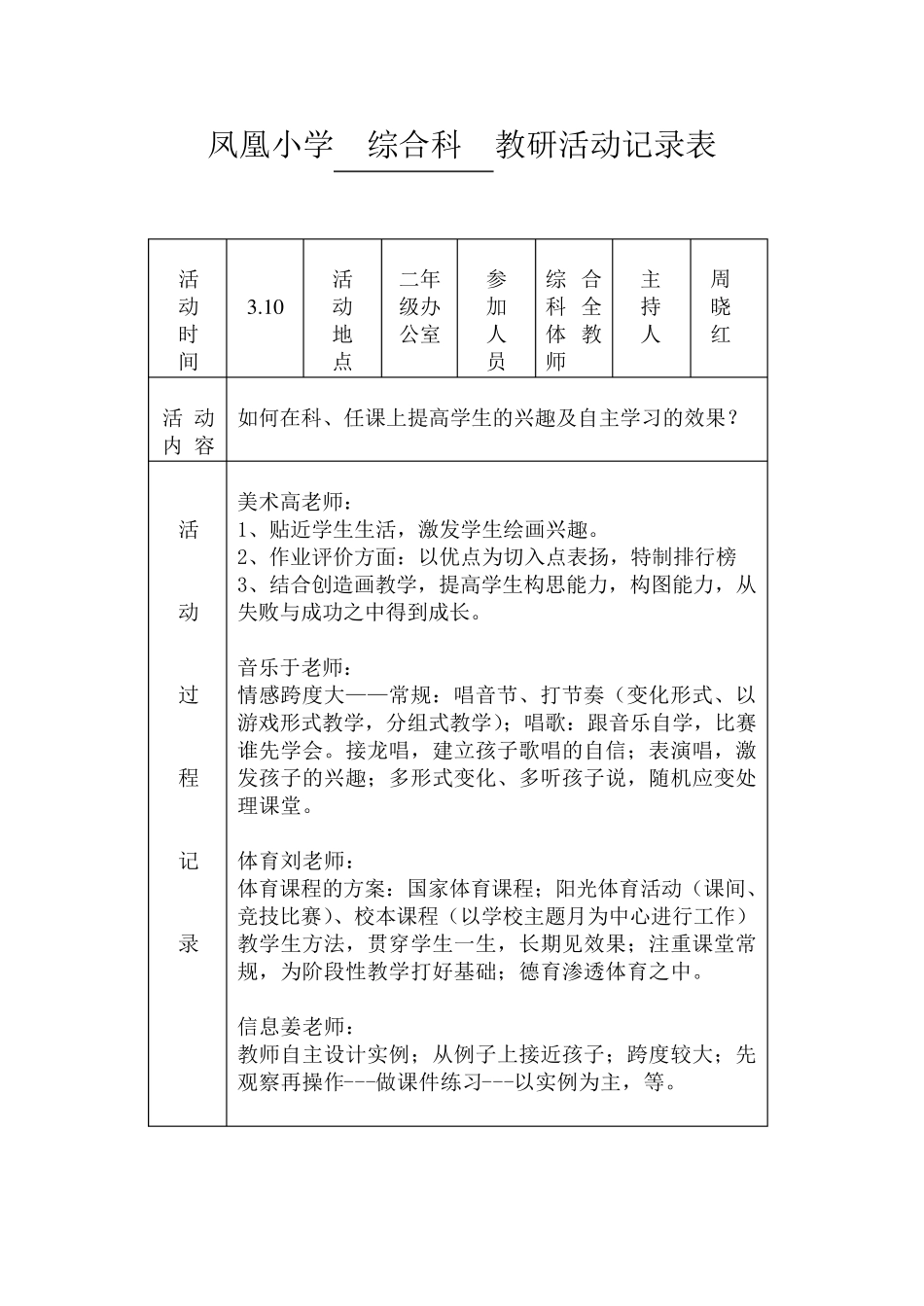 综合科学科教研活动记录表_第1页