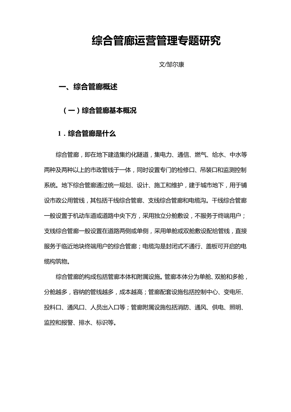 综合管廊运营管理专题报告_第1页