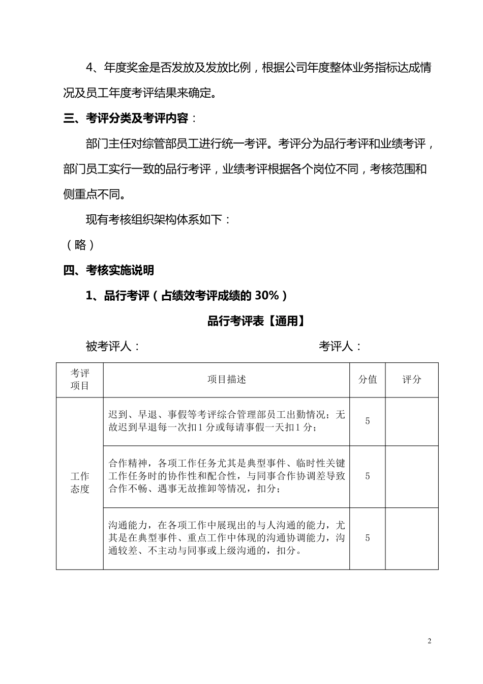 综合管理部绩效考核管理制度[实用版]_第2页
