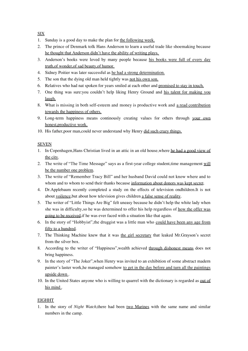 综合英语一重点知识总结根据课文完成句子_第3页