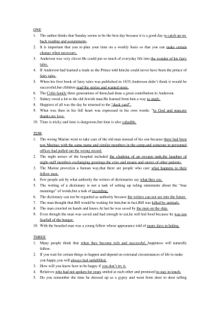 综合英语一重点知识总结根据课文完成句子