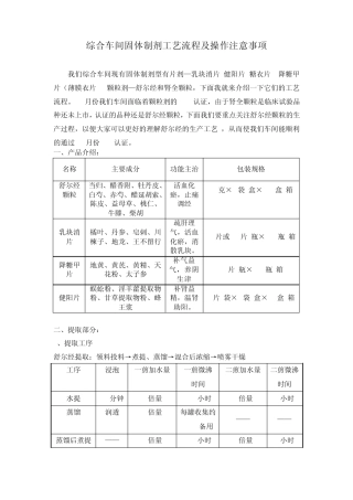 综合车间固体制剂工艺流程及操作注意事项
