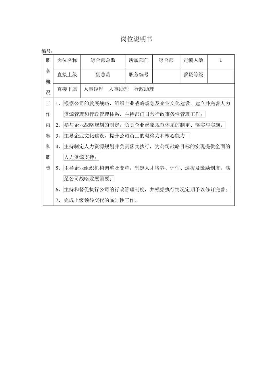 综合部部门岗位职责说明书_第3页