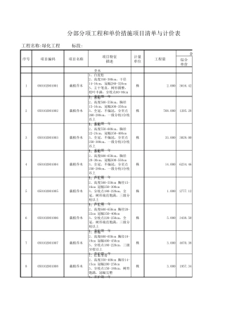 绿化工程报价清单