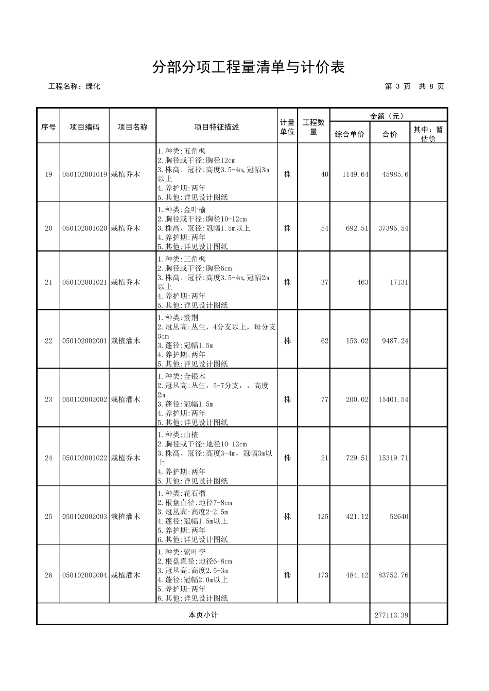 绿化工程报价表_第3页