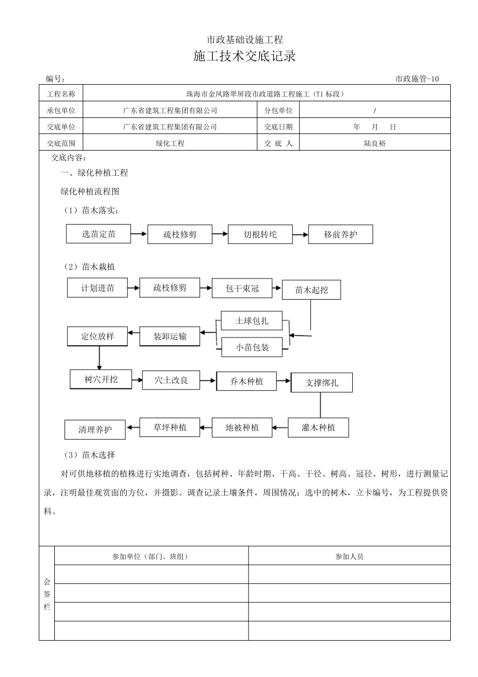 绿化工程施工技术交底记录_第1页