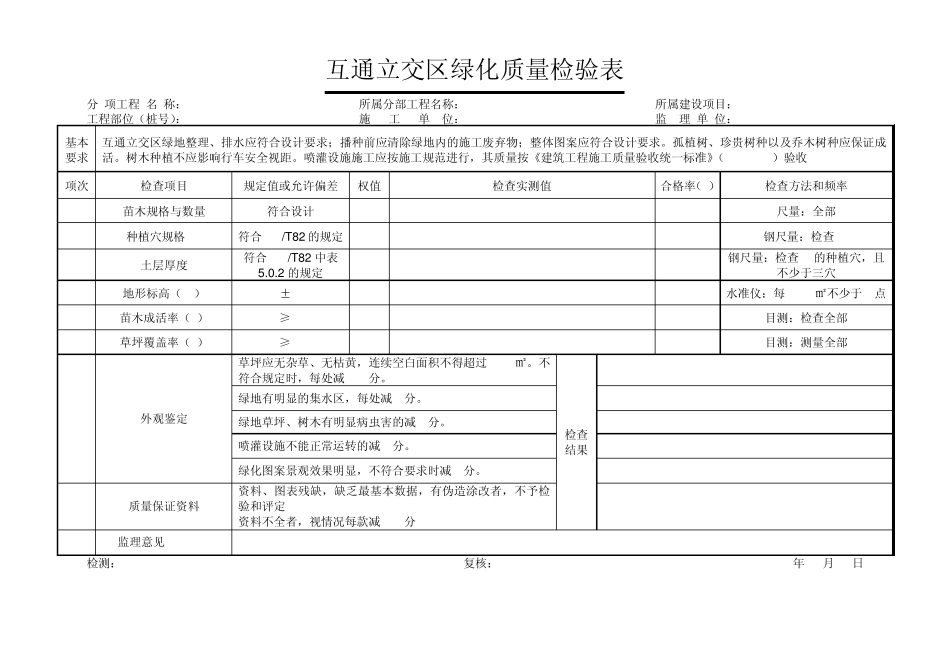 绿化工程评定表、检验表、统计表_第1页