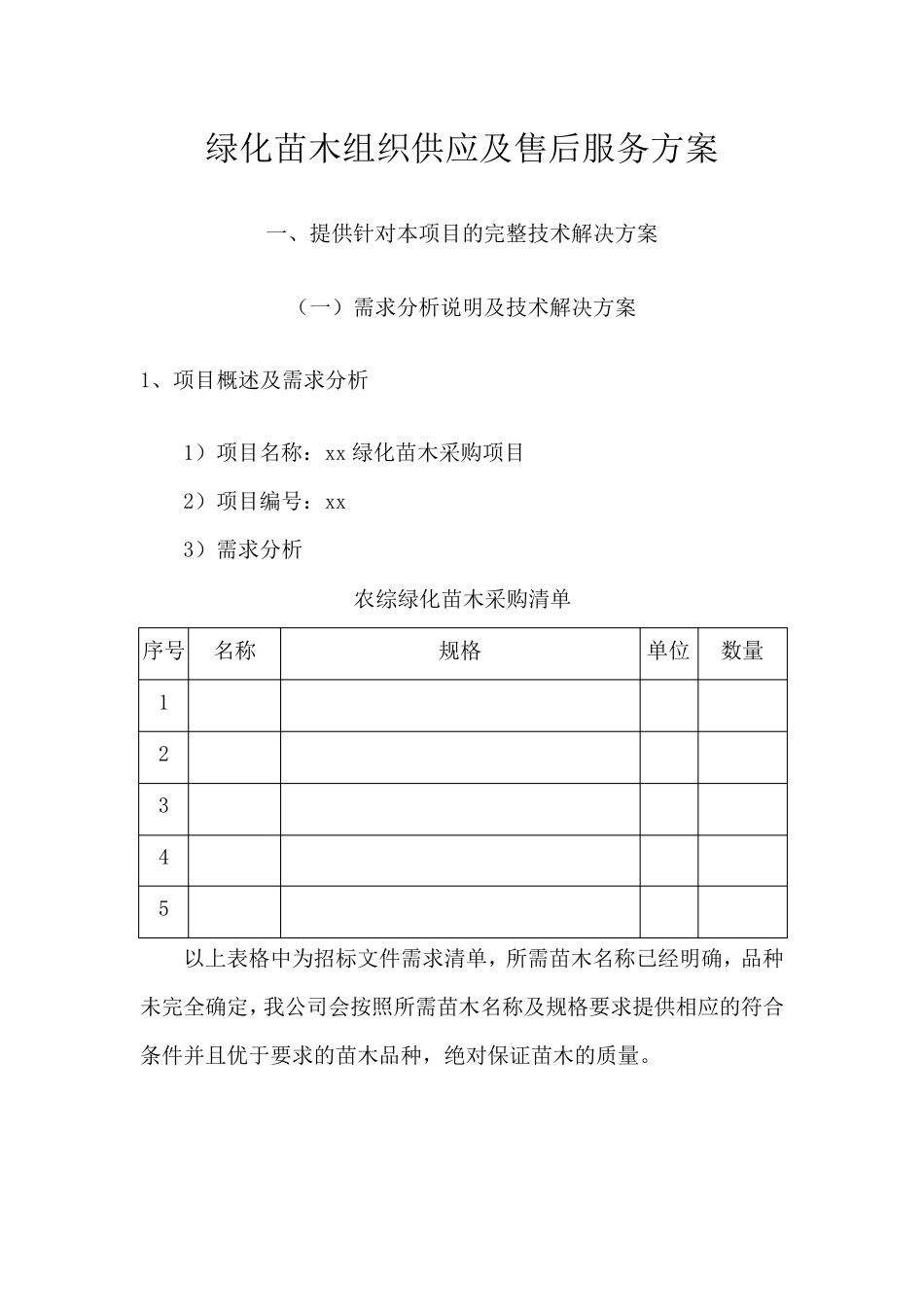 绿化苗木组织供应及售后服务方案_第1页