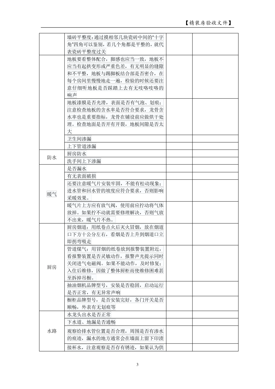 超实用精装房验收一览表_第3页