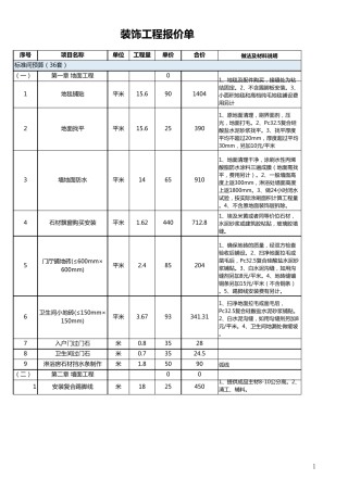 超详细装饰工程报价单excel模板