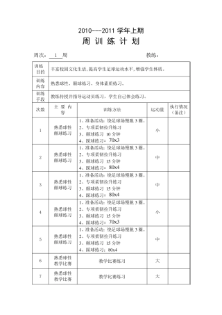 足球训练周计划