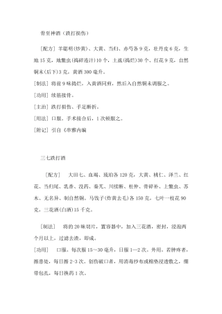 跌打损伤药方大全