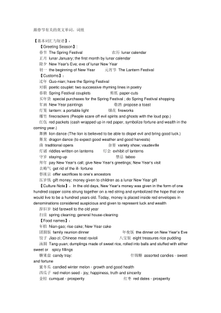 跟春节有关的英文单词、词组