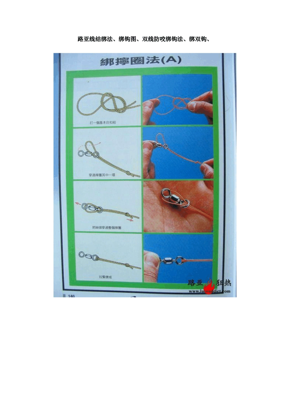 路亚线结绑法、绑钩图、双线防咬绑钩法、绑双钩_第1页
