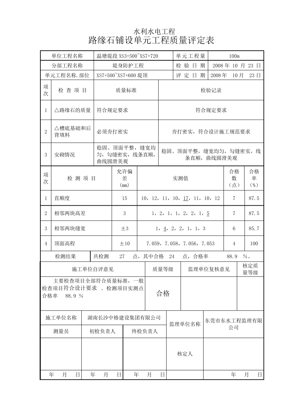 路缘石铺设单元工程质量评定表_第2页