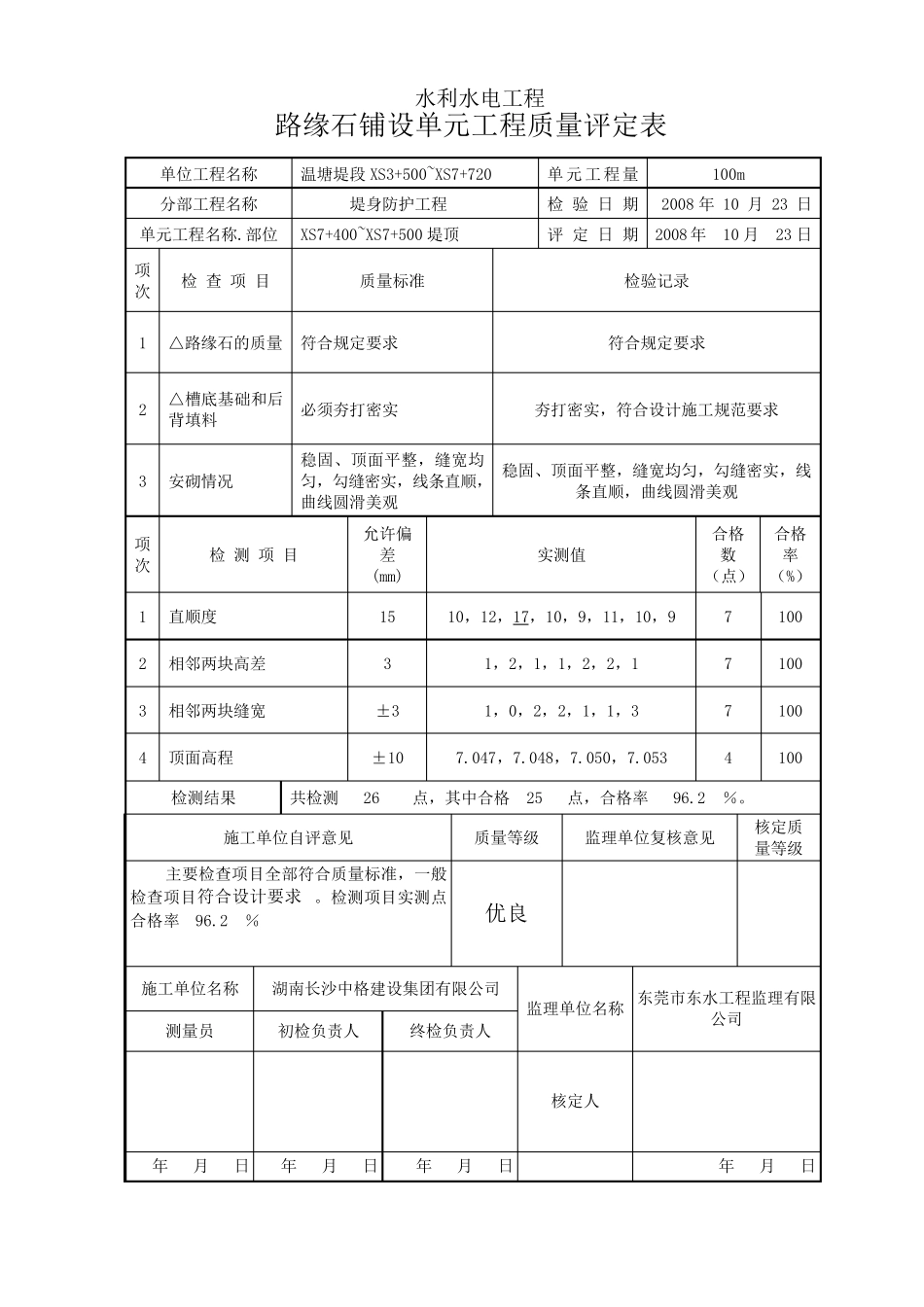 路缘石铺设单元工程质量评定表_第3页