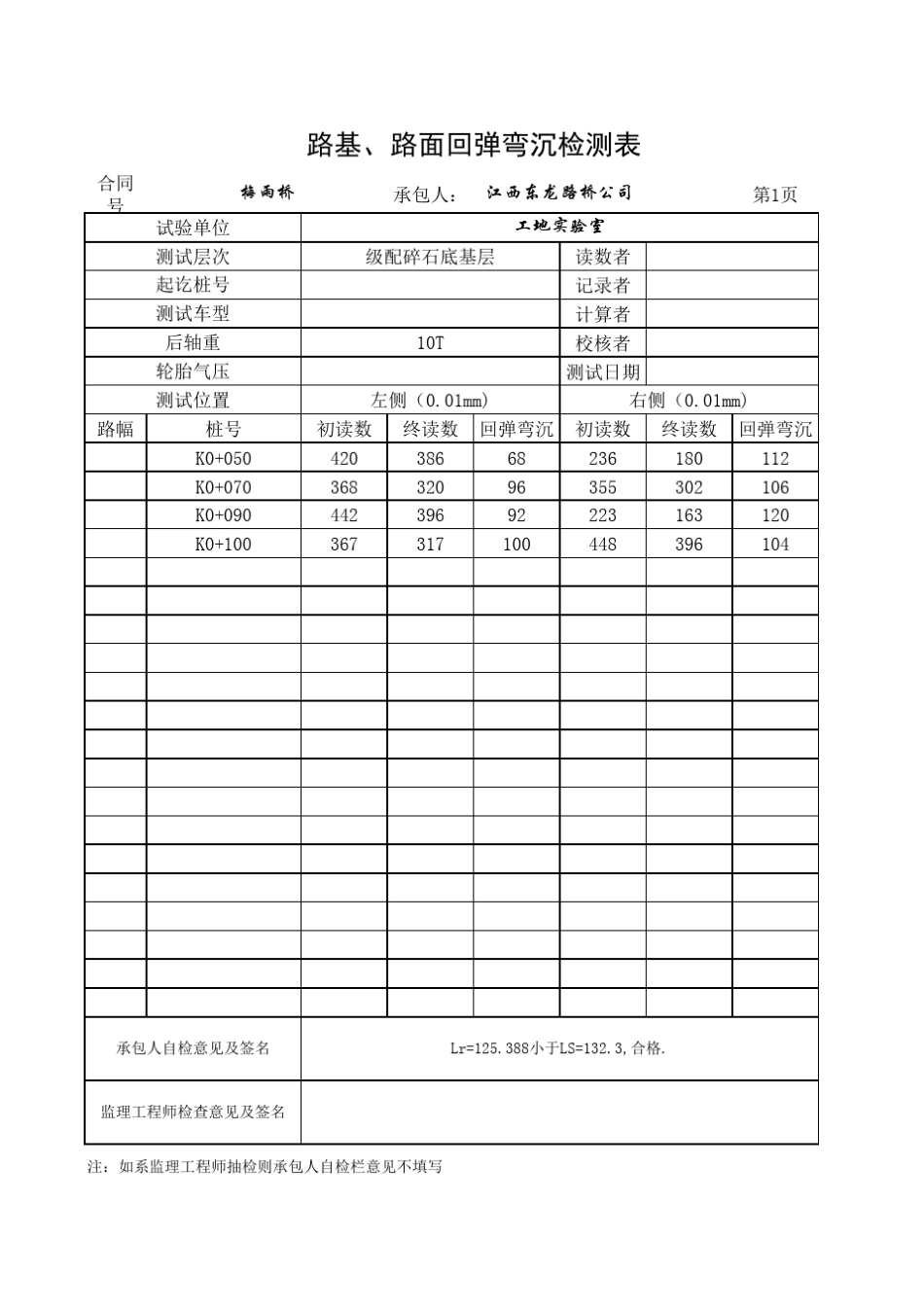 路面弯沉检测表_第1页