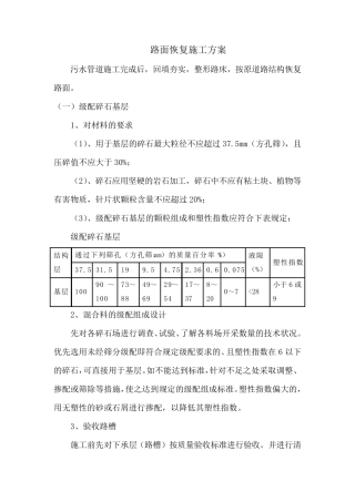 路面恢复施工方案