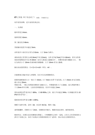 身体各部位CT值大全