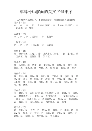 车牌号码前面的英文字母排序