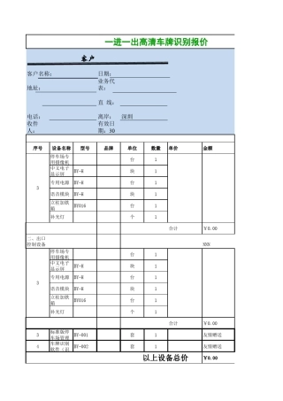 车牌识别配置清单报价清单