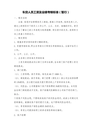 车贷人员工资及业绩考核标准