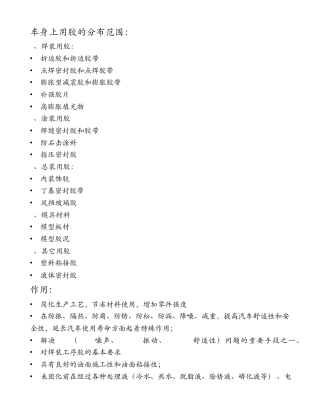 车身上用胶的分布范围