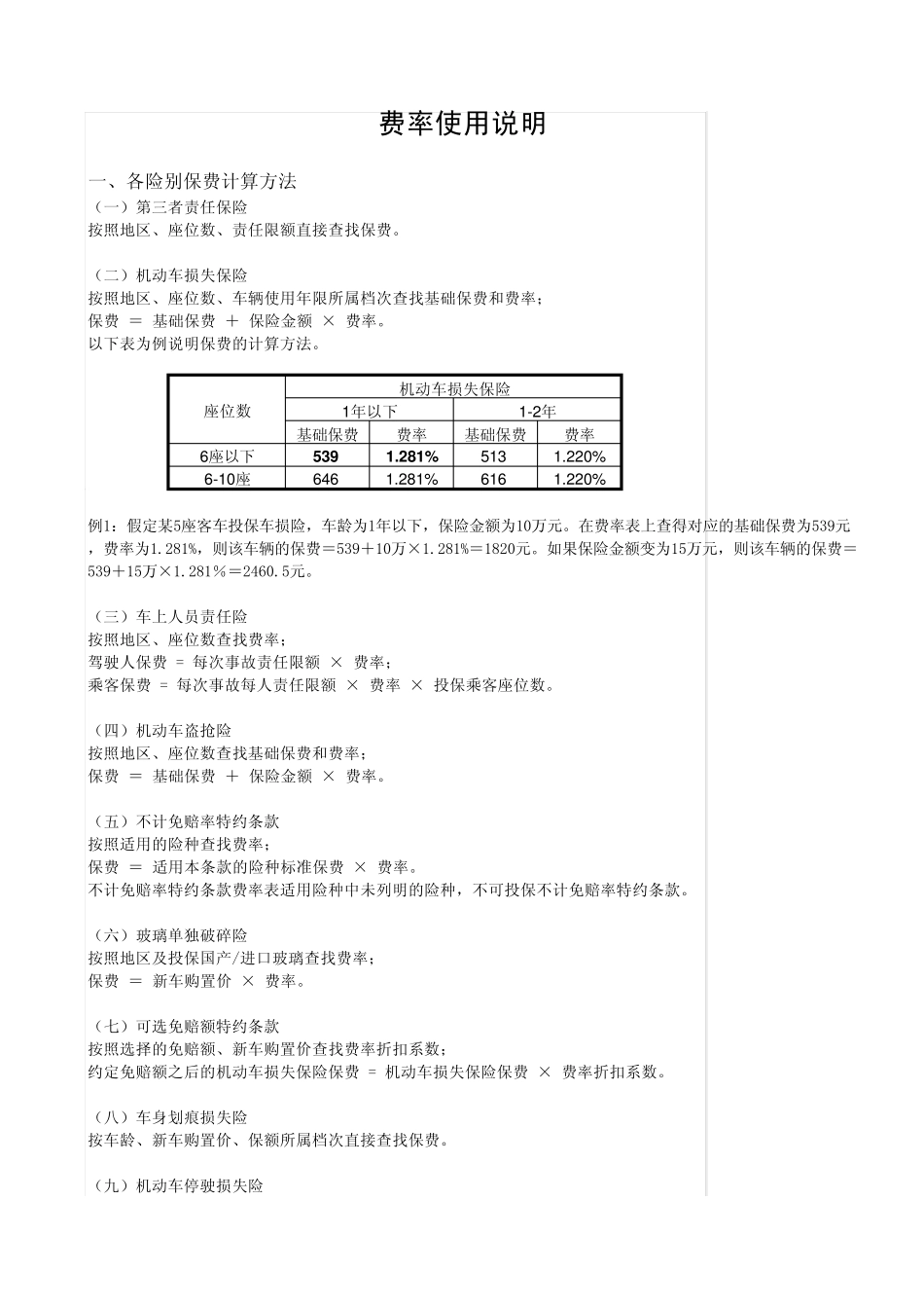 车辆保险费率表_第1页