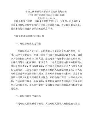 车险人伤理赔管理存在的主要问题与对策