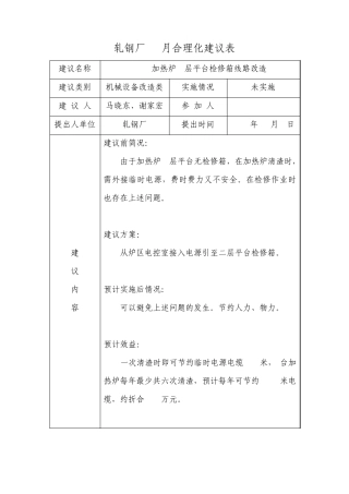 轧钢厂12月合理化建议表