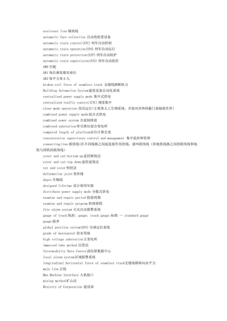 轨道交通专业英语词汇整理_第1页